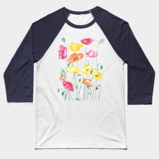 yellow orange and red cosmos flowers watercolor painting Baseball T-Shirt